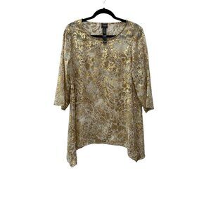 Traveler's Collection by Chico's Handkerchief hem metallic finish Tunic